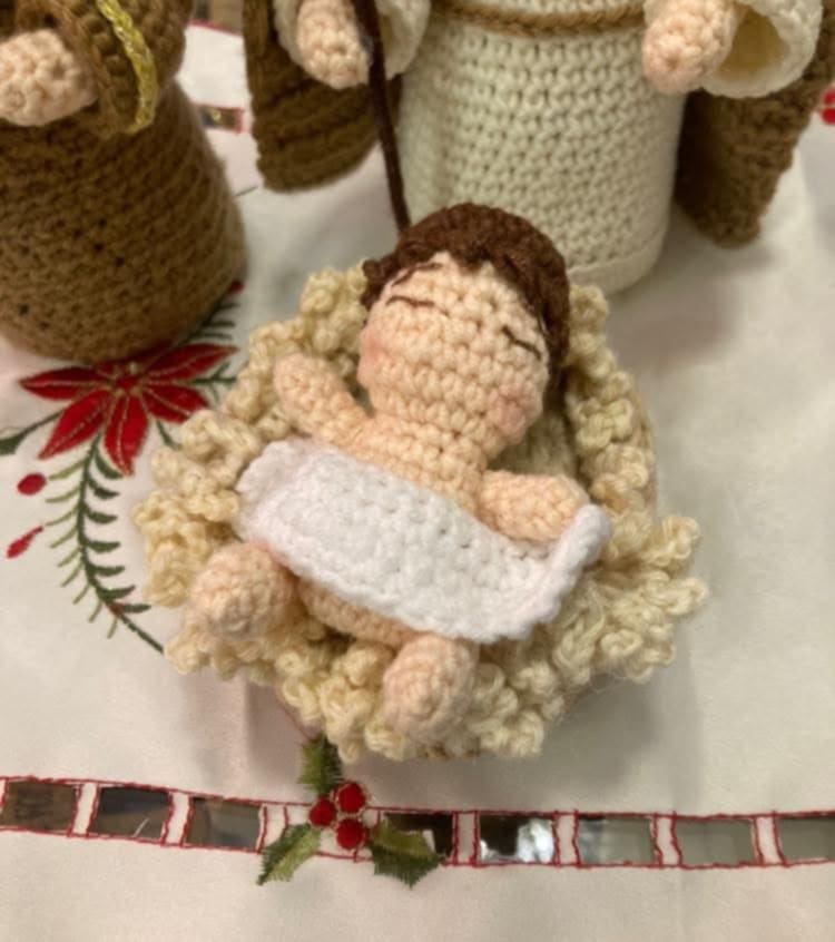 Crocheted Baby Jesus nativity figurine